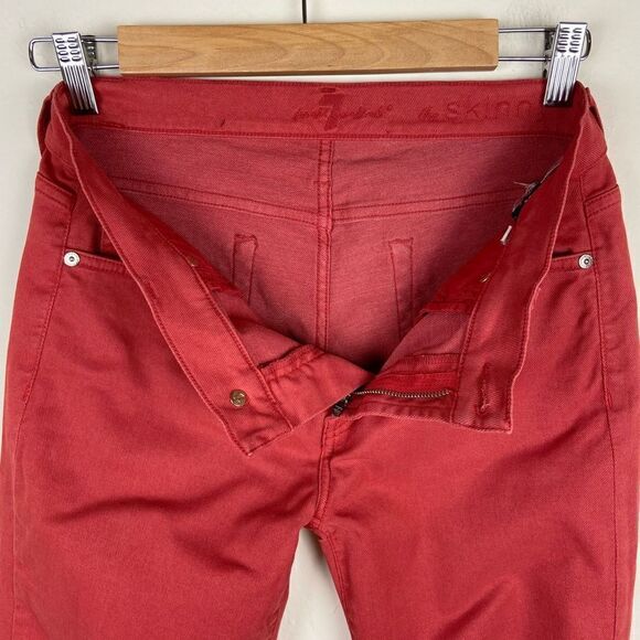 7 For All Mankind ‘The Skinny’ Mid-Rise Ankle Stretch Pant - Lipstick Red - Picture 8 of 8